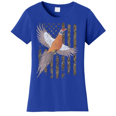 Pheasant Bird Hunting Usa American Flag Tree Camouflage Great Gift Women's T-Shirt