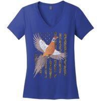 Pheasant Bird Hunting Usa American Flag Tree Camouflage Great Gift Women's V-Neck T-Shirt