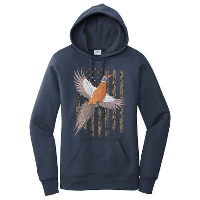 Pheasant Bird Hunting Usa American Flag Tree Camouflage Great Gift Women's Pullover Hoodie