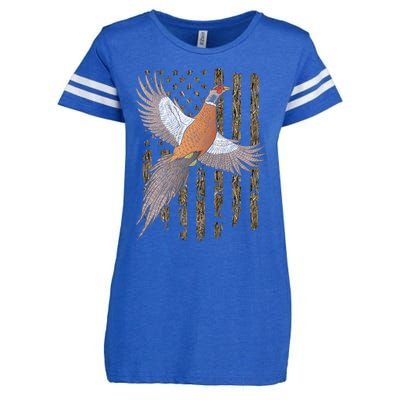 Pheasant Bird Hunting Usa American Flag Tree Camouflage Great Gift Enza Ladies Jersey Football T-Shirt