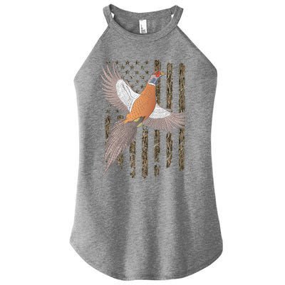 Pheasant Bird Hunting Usa American Flag Tree Camouflage Great Gift Women's Perfect Tri Rocker Tank