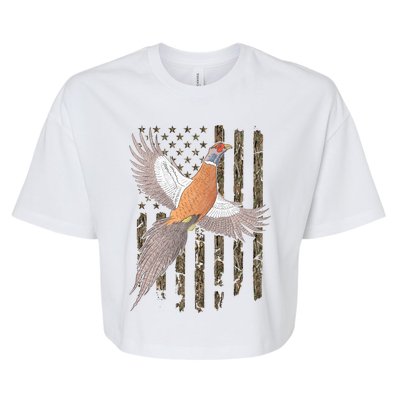 Pheasant Bird Hunting Usa American Flag Tree Camouflage Great Gift Bella+Canvas Jersey Crop Tee