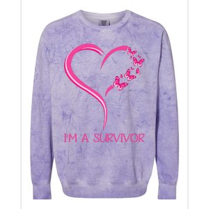 Pink Butterfly Heart IM A Survivor Breast Cancer Awareness Colorblast Crewneck Sweatshirt