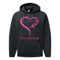 Pink Butterfly Heart IM A Survivor Breast Cancer Awareness Performance Fleece Hoodie