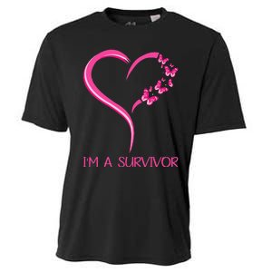 Pink Butterfly Heart IM A Survivor Breast Cancer Awareness Cooling Performance Crew T-Shirt