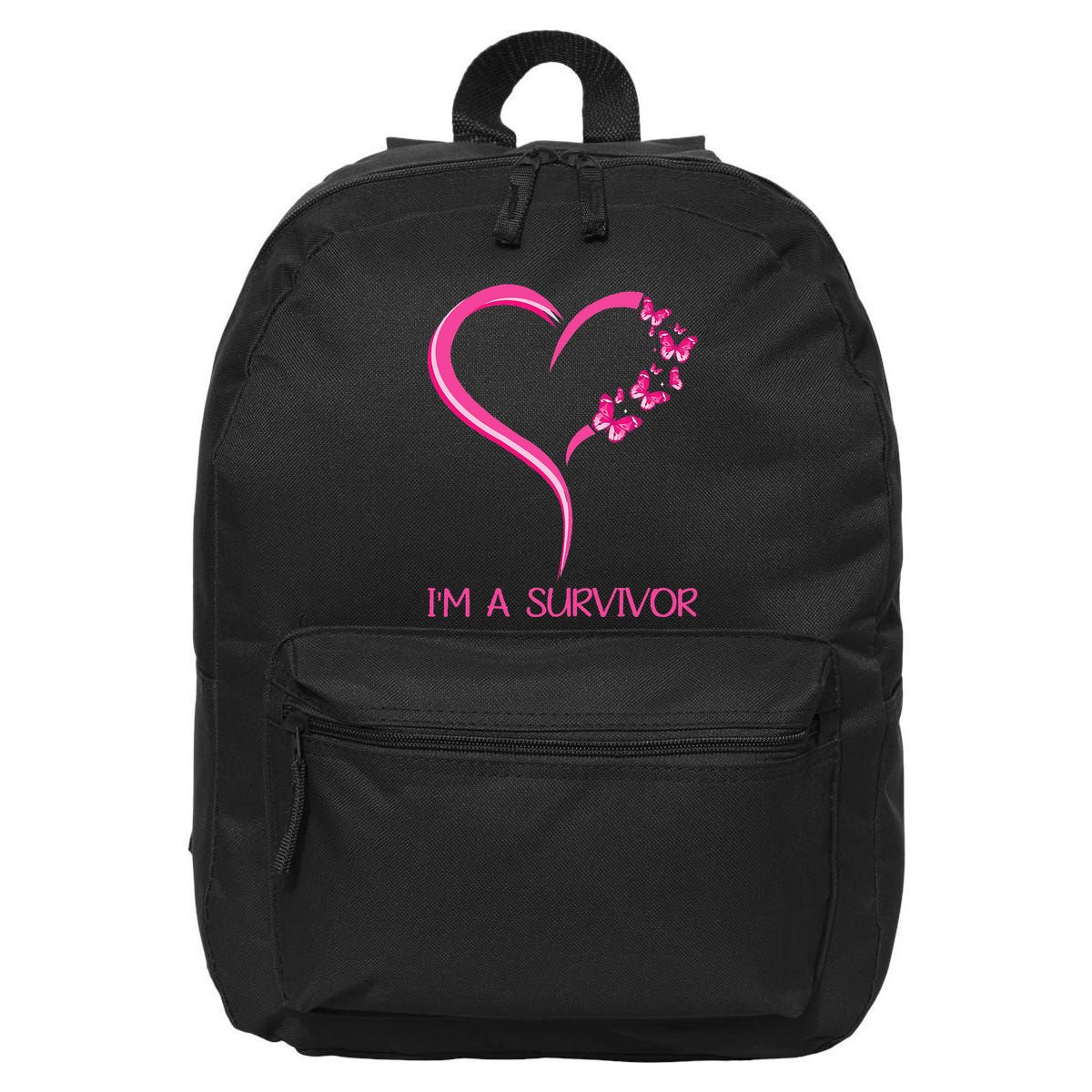Pink Butterfly Heart IM A Survivor Breast Cancer Awareness 16 in Basic Backpack