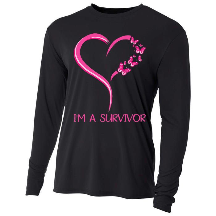 Pink Butterfly Heart IM A Survivor Breast Cancer Awareness Cooling Performance Long Sleeve Crew