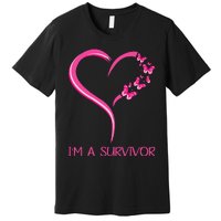 Pink Butterfly Heart IM A Survivor Breast Cancer Awareness Premium T-Shirt