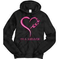 Pink Butterfly Heart IM A Survivor Breast Cancer Awareness Tie Dye Hoodie