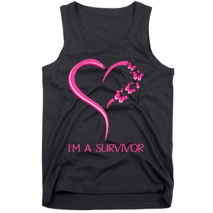 Pink Butterfly Heart IM A Survivor Breast Cancer Awareness Tank Top