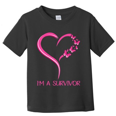 Pink Butterfly Heart IM A Survivor Breast Cancer Awareness Toddler T-Shirt