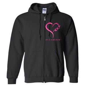 Pink Butterfly Heart IM A Survivor Breast Cancer Awareness Full Zip Hoodie