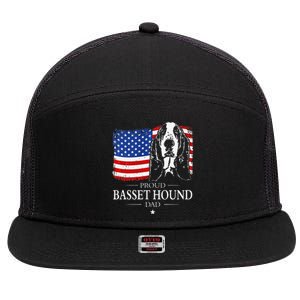 Proud Basset Hound Dad American Flag Patriotic Dog Gift 7 Panel Mesh Trucker Snapback Hat