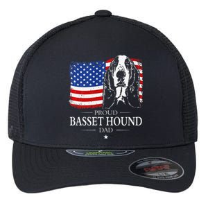 Proud Basset Hound Dad American Flag Patriotic Dog Gift Flexfit Unipanel Trucker Cap