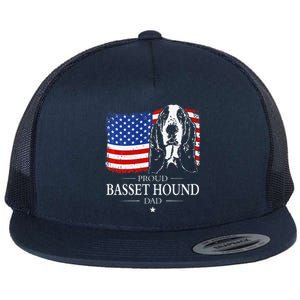 Proud Basset Hound Dad American Flag Patriotic Dog Gift Flat Bill Trucker Hat