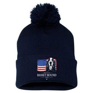 Proud Basset Hound Dad American Flag Patriotic Dog Gift Pom Pom 12in Knit Beanie