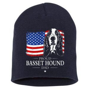 Proud Basset Hound Dad American Flag Patriotic Dog Gift Short Acrylic Beanie