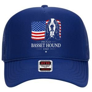 Proud Basset Hound Dad American Flag Patriotic Dog Gift High Crown Mesh Back Trucker Hat