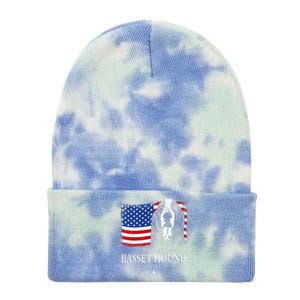 Proud Basset Hound Dad American Flag Patriotic Dog Gift Tie Dye 12in Knit Beanie