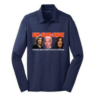 Pelosi Biden Harris Dumb And Dumber And Dumbest Funny Anti Biden Silk Touch Performance Long Sleeve Polo