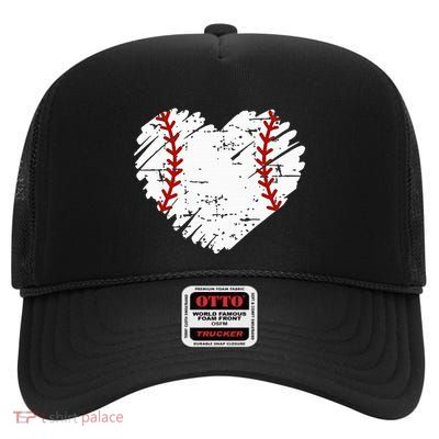 Pocket Baseball Heart Cute Softball High Crown Mesh Back Trucker Hat