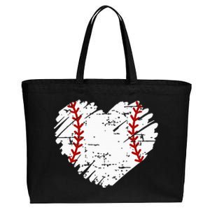 Pocket Baseball Heart Cute Softball Cotton Canvas Jumbo Tote