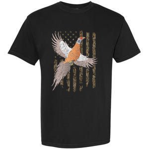 Pheasant Bird Hunting Usa American Flag Tree Camouflage Garment-Dyed Heavyweight T-Shirt