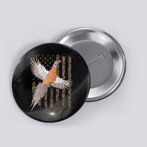 Pheasant Bird Hunting Usa American Flag Tree Camouflage Button