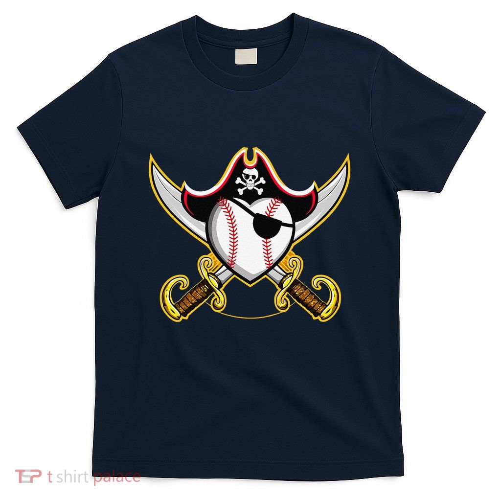 Pirate Baseball Heart Skull Pirate T-Shirt