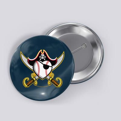 Pirate Baseball Heart Skull Pirate Button