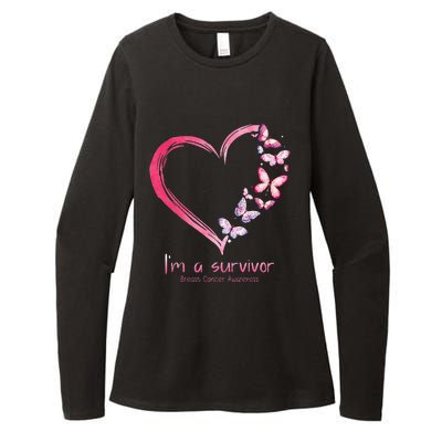 Pink Butterfly Heart Im A Survivor Breast Cancer Awareness Womens CVC Long Sleeve Shirt