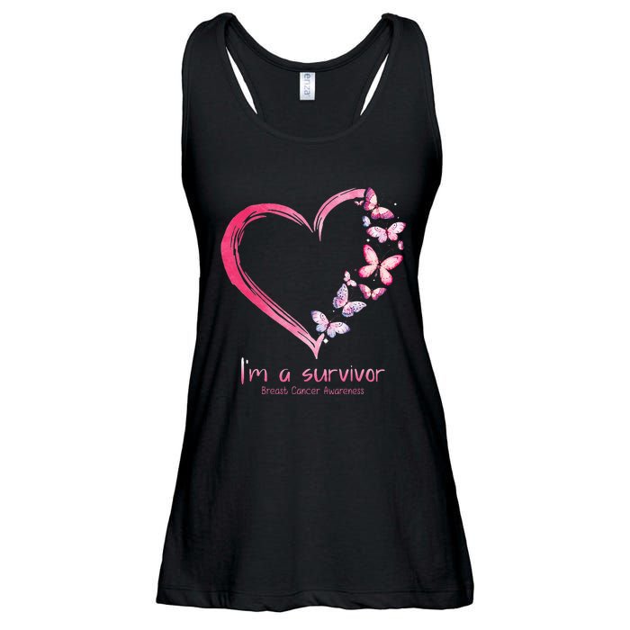 Pink Butterfly Heart Im A Survivor Breast Cancer Awareness Ladies Essential Flowy Tank