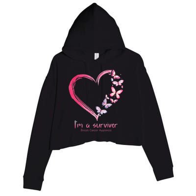 Pink Butterfly Heart Im A Survivor Breast Cancer Awareness Crop Fleece Hoodie