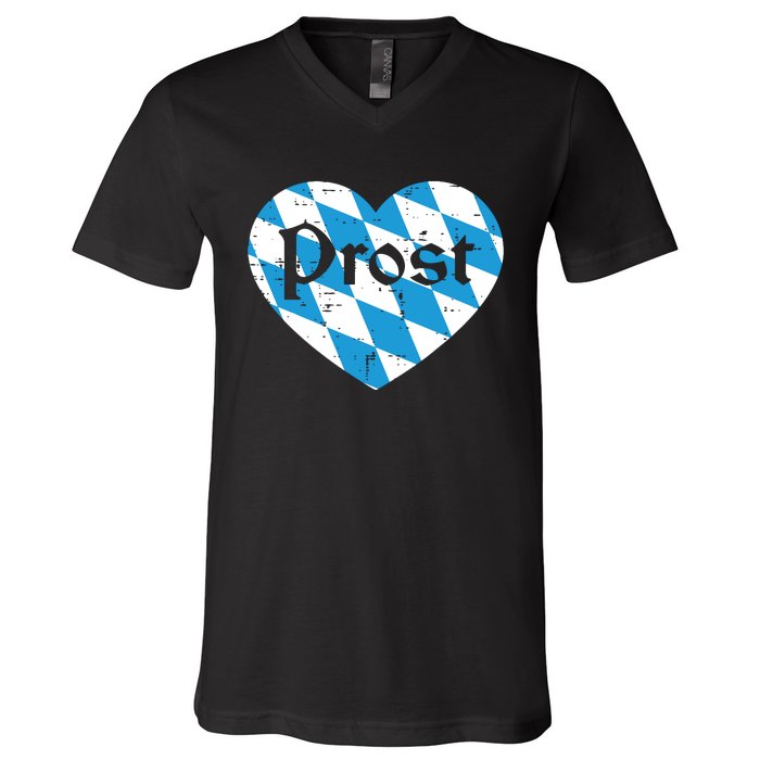 Prost Bavarian Heart Cute Oktoberfest V-Neck T-Shirt