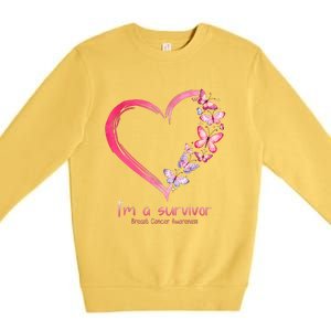 Pink Butterfly Heart Im A Survivor Breast Cancer Awareness Premium Crewneck Sweatshirt