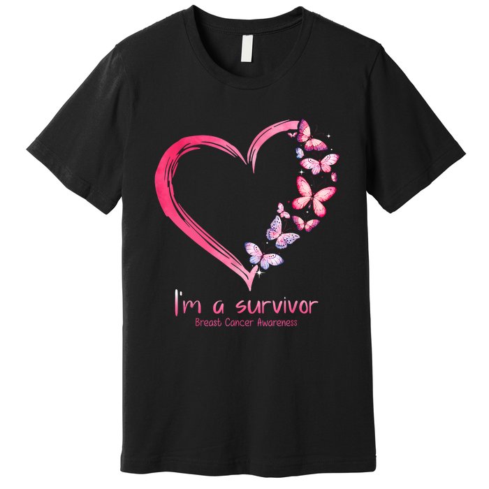 Pink Butterfly Heart Im A Survivor Breast Cancer Awareness Premium T-Shirt