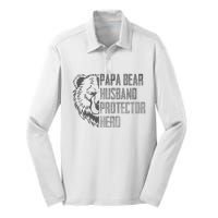 Papa Bear Husband Protector Hero Dad Funny Father's day Silk Touch Performance Long Sleeve Polo