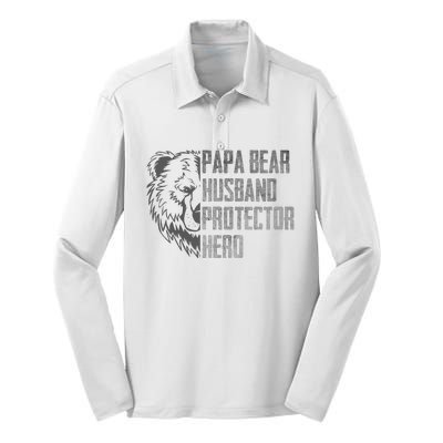 Papa Bear Husband Protector Hero Dad Funny Father's day Silk Touch Performance Long Sleeve Polo