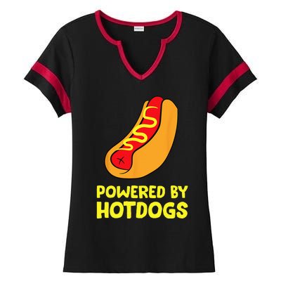 Powered By Hotdogs Funny Hotdog Ladies Halftime Notch Neck Tee