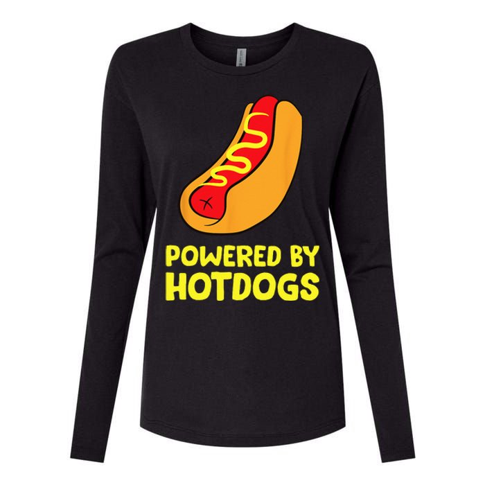 Powered By Hotdogs Funny Hotdog Womens Cotton Relaxed Long Sleeve T-Shirt