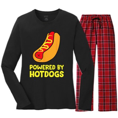 Powered By Hotdogs Funny Hotdog Women's Long Sleeve Flannel Pajama Set 