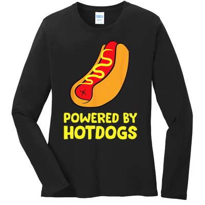 Powered By Hotdogs Funny Hotdog Ladies Long Sleeve Shirt