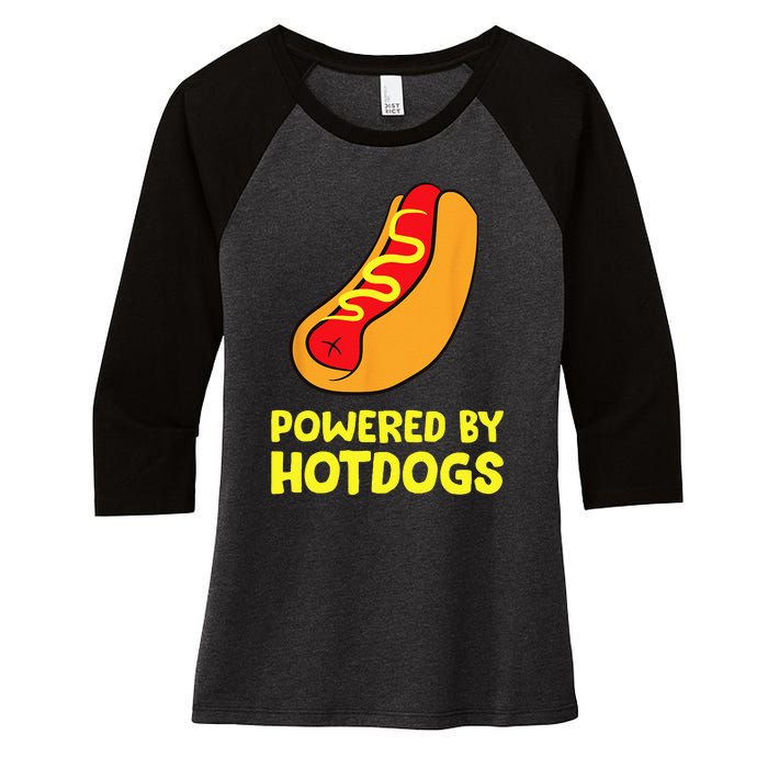 Powered By Hotdogs Funny Hotdog Women's Tri-Blend 3/4-Sleeve Raglan Shirt