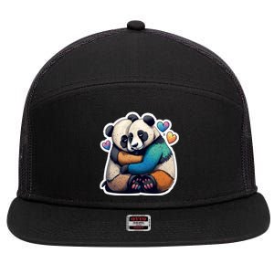 Panda Bear Hugs Love 7 Panel Mesh Trucker Snapback Hat