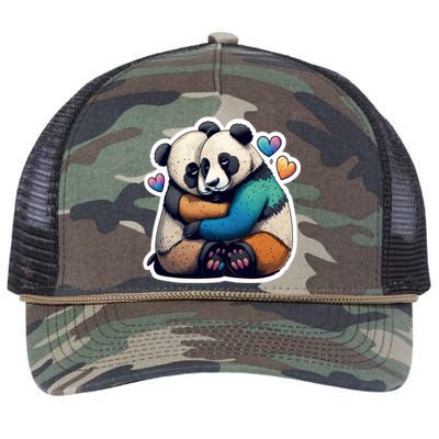 Panda Bear Hugs Love Retro Rope Trucker Hat Cap