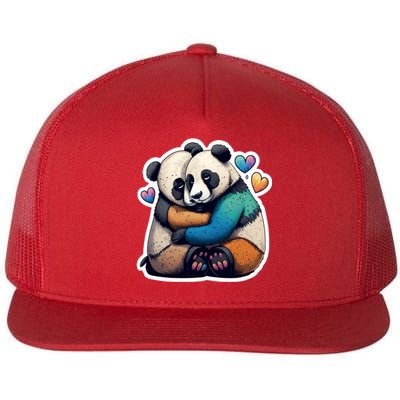 Panda Bear Hugs Love Flat Bill Trucker Hat