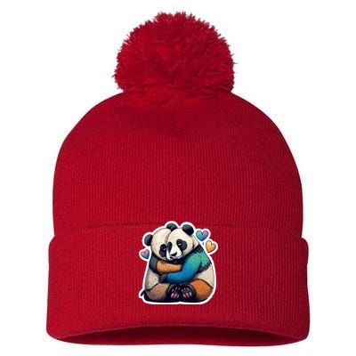 Panda Bear Hugs Love Pom Pom 12in Knit Beanie