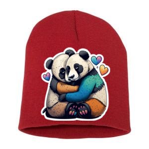 Panda Bear Hugs Love Short Acrylic Beanie