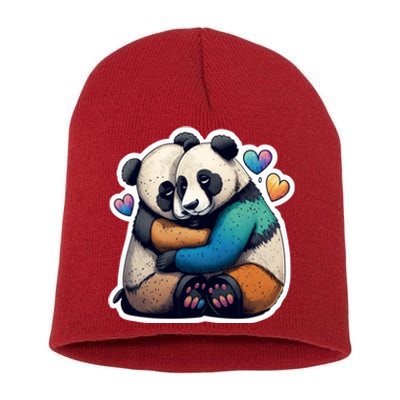 Panda Bear Hugs Love Short Acrylic Beanie