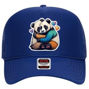 Panda Bear Hugs Love High Crown Mesh Back Trucker Hat